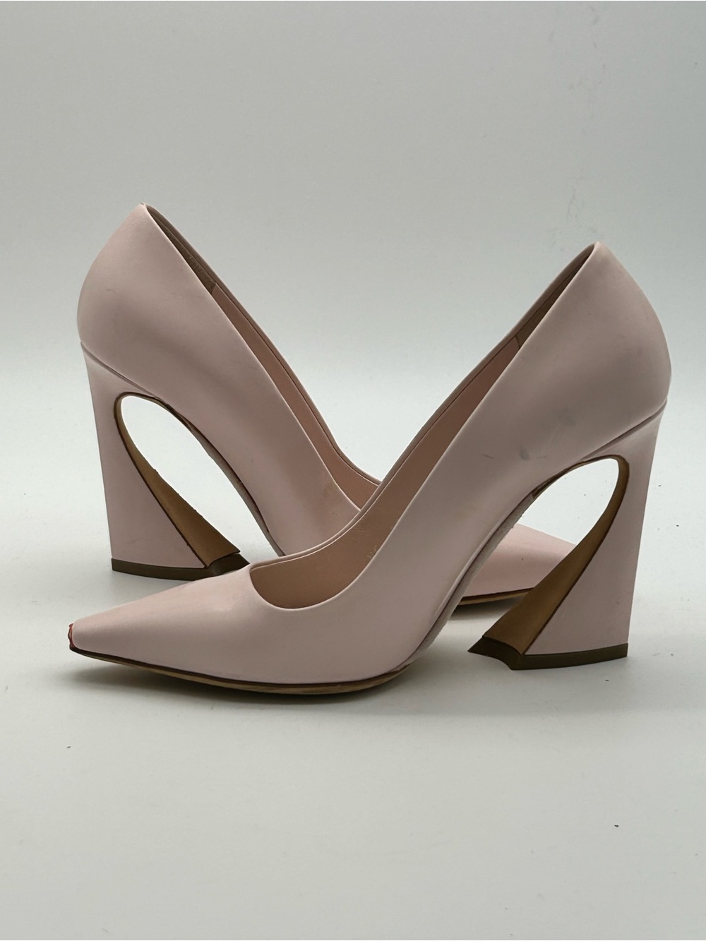 Dior Nude Pink Pointed Cutout Block Heel Pumps size 35